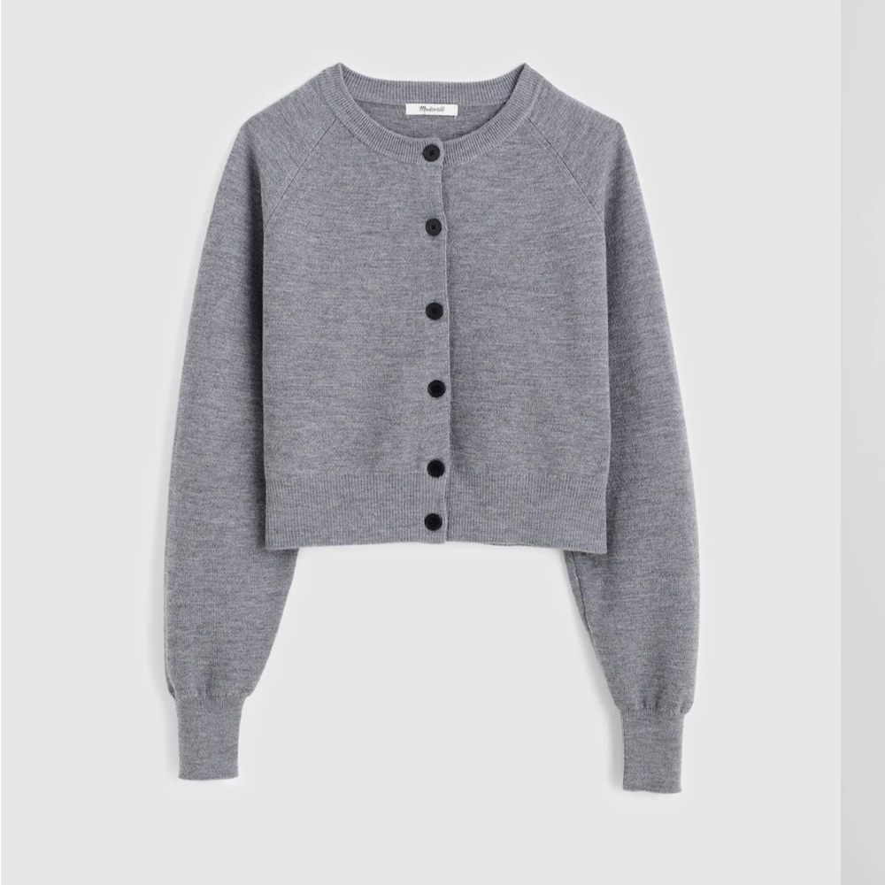 NWOT Madewell Raglan-Sleeve Cropped Cardigan in Merino Wool - Heather Steel M